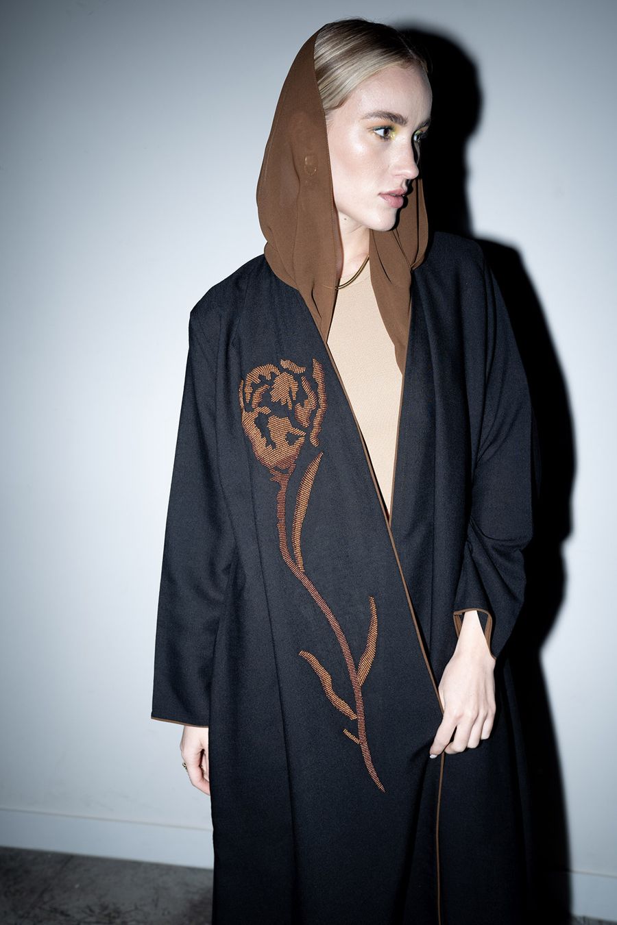 The Flower abaya in black, full length